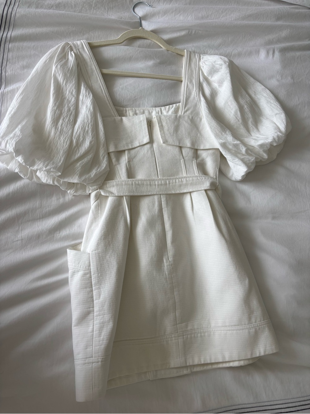 Acler White Puff-Sleeve Belted Mini Dress - Picture 3 of 4